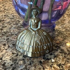 Antique Bronze Lady Figurine Bell with Floral Details